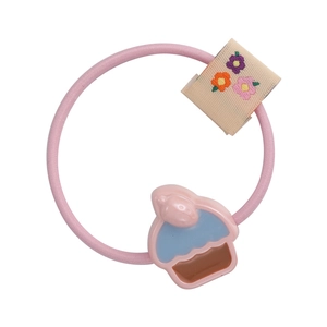 Élastique à cheveux rose avec breloque cupcake et étiquette florale pour fille