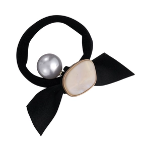 Élastique à cheveux noir élégant avec perle synthétique et nœud en acétate chic
