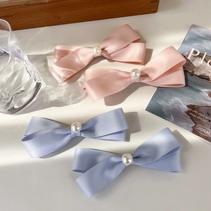 Süße Doppellagige Satinband Schleife Haarklammer Mit Künstliche Perlen Dekor Eleganter Koreanischer Stil Entenschnabel Clip Für Damen Mädchen Haarschmuck