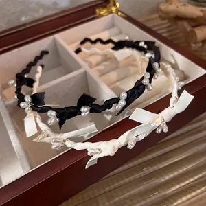 Serre-tête Élégant Enveloppé de Tissu Avec Künstliche Perles Artificielles Et Nœuds Rétro Doux Bandeau Femme Accessoires Cheveux