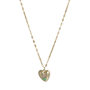 Collier tulipe cœur doré avec fleur rose et chaîne plate en écailles pour femmes