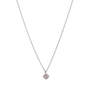 Collier en argent minimaliste avec un pendentif rond en cristal rose pâle pour femme