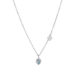 Elegante collana cuore argento con gemma cuore blu chiaro e ciondolo in argento lucido
