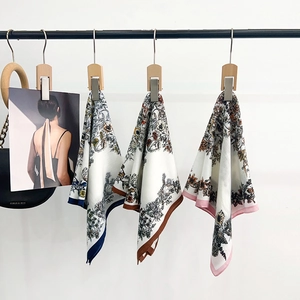 Five-pointed star print silk scarf in ivory with colorful vintage floral patterns