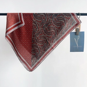 French retro navy blue silk scarf with paisley and polka dot pattern in patchwork design