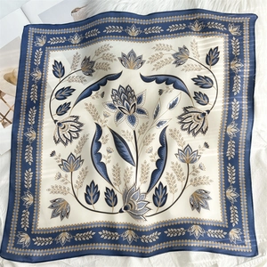 Women 100% Mulberry Silk Square Scarf Vintage Floral Printed Neck Kerchief Elegant High End Fashion Accessory For Lady