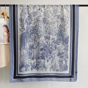 Écharpe Vintage Imprimé Toile De Jouy Pour Femmes Châle Doux En Poliestere Motif Paysage Classique Élégante Écharpe D'Hiver Femme