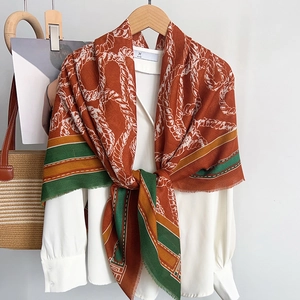 Vintage Women Large Square Scarf Nautical Rope Print Tassel Edges Polyester Shawl Warm Elegant Winter Fashion Wrap Scarf