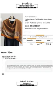 Detail specifications of vintage orange linen cotton scarf with ethnic pattern print