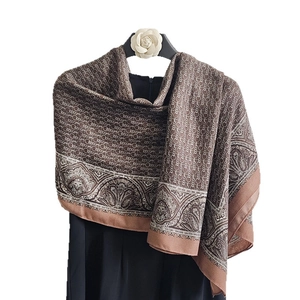 Women's vintage paisley cotton linen scarf with elegant gold chain print and warm shawl drape