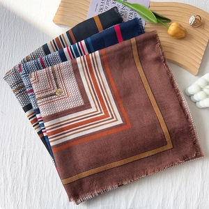 Elegant geometric patterned cotton linen scarf with chain fringe tassels in multiple colors