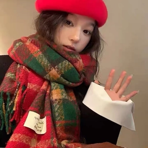 Damen Weihnachten Rot Grün Karo Schal Winter Warm Kaschmir Imitation Schal Weich Polyester Gestreift Quaste Stola Festlich