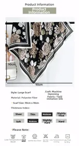 Détails du foulard en sergé de soie 90x90cm avec guide de lavage et dimensions