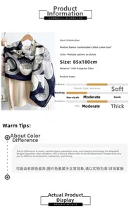 Detail of floral pattern scarf with dimensions 180x85cm and polyester fabric texture