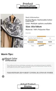 Detail view of 180x85cm floral print scarf made of soft polyester fabric and black hem
