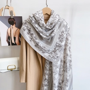 Vintage Chinese Style Bamboo Print Polyester Scarf For Women Long Lightweight Windproof Shawl Wrap Printed Fashion Accessory