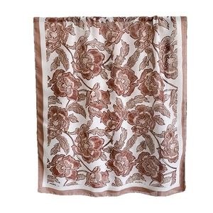 Floral print cotton linen scarf with vintage jungle pattern on white background