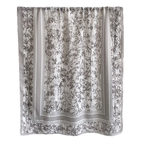 Chinese style long cotton linen scarf featuring bamboo print and elegant gray border wrap
