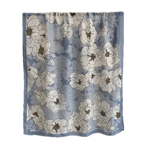 Floral haze blue cotton linen scarf with white rose print for elegant winter warmth