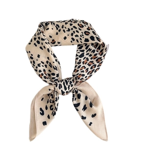 Fashionable leopard print silk square scarf with trendy animal pattern and pointed ends