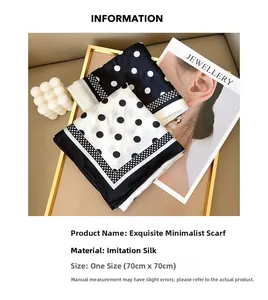 Detailed view of faux silk polka dot square scarves measuring 70cm by 70cm for women