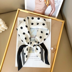 Polka Dot Square Scarf Faux Satin Elegant Neck Scarf French Retro Style For Women