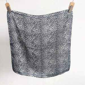 Classic black and white leopard print square silk scarf with fine edge stitching