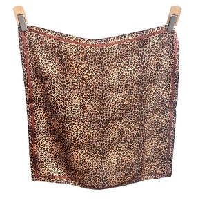 Fashionable leopard print square neck scarf with brown spotted pattern and silk-like finish