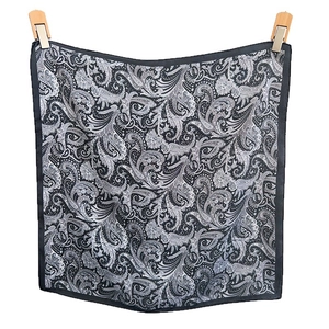 Classic black and white paisley silk scarf with vintage pattern for men and women