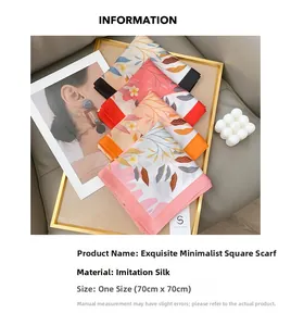 Détail de foulards carrés en soie synthétique à motif floral de 70x70cm pour femme