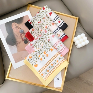 Floral silk square scarf set featuring elegant vintage patterns and satin finish
