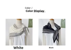 Elegant display of retro print scarves in black and white styles on mannequins