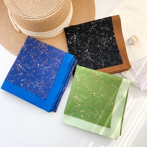 French Style Cotton Floral Small Square Scarf For Women Spring Summer Breathable Printed Headscarf Neck Scarf Fashion Accessory
