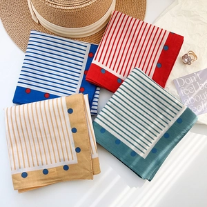 Women Elegant Pure Cotton Square Scarf Stripes Polka Dots Pattern Versatile Fashion Headscarf Neck Kerchief Daily Travel