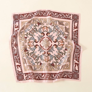 Vintage animal print square silk scarf in soft pink and beige with elegant drape
