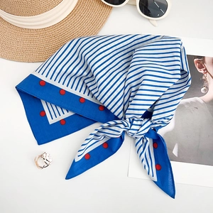 Blue and white striped cotton scarf with red polka dots and summer resort accessories