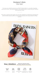 60x60cm square satin scarf with vintage gold chain print and machine-rolled edges