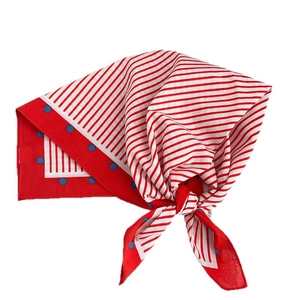 Artistic blue polka dot and red striped cotton neck scarf for women stylish headband