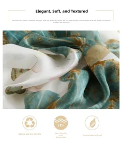 Detailed macro view of high-quality faux silk scarf showing smooth texture and lotus prints