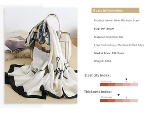 Detailed view of black and white ink lotus print scarf draped on a beige handbag
