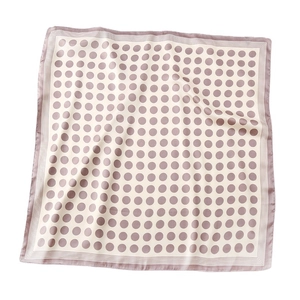 Carré de soie élégant à pois rose et beige avec bordure rayée pour femmes