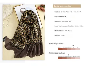 Detailed parameter chart for leopard print silk scarf with luxury pattern and size details