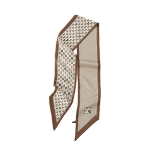 Elegant skinny silk scarf with brown and beige monogram B pattern for women