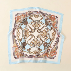 Luxury Satin Printed Square Scarf For Women Satin Feeling Polyester Headwrap Elegant Equestrian Chain Paisley Neck Scarf Accessory