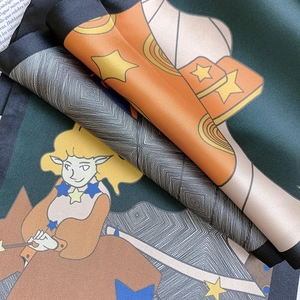 Detailed view of digital ink painting silk scarf showing soft sheen and fine hemmed edges