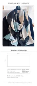 Detailed view of large color block geometric scarf with 90x180cm size specification
