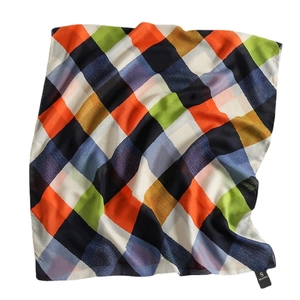 Colorful geometric diamond pattern summer silk scarf with vibrant plaid color blocks