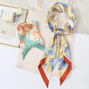 Women Sweet Floral Printed Satin Skinny Scarf Narrow Hair Ribbon Bag Handle Ribbon Headband For Ladies Daily Wear Jewelry