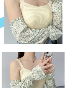 Detailed view of floral chiffon sun protection arm sleeves with stylish flared cuffs