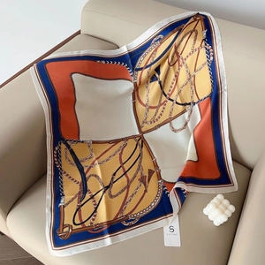 Elegant geometric square silk scarf with horse equestrian print and tassel details